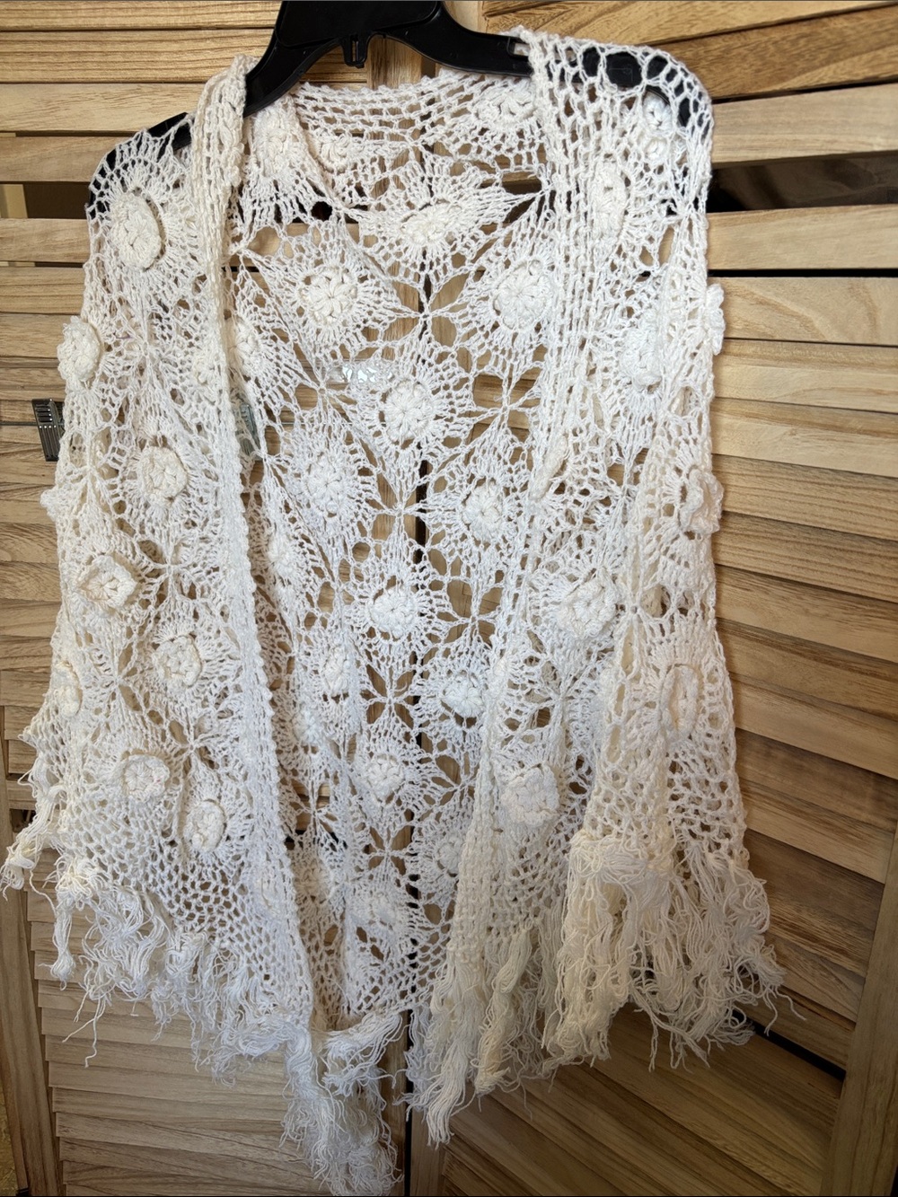 FINAL MARKDOWN Crocheted Openwork Fringe 3D Shawl